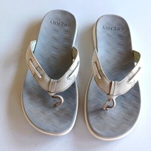 Sperry Women's Parrotfish Flip Flop Leather Fabric Upper Light Gray, Size 8.5